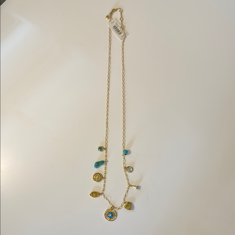 J.Crew Factory Gold and Turquoise Charm Necklace